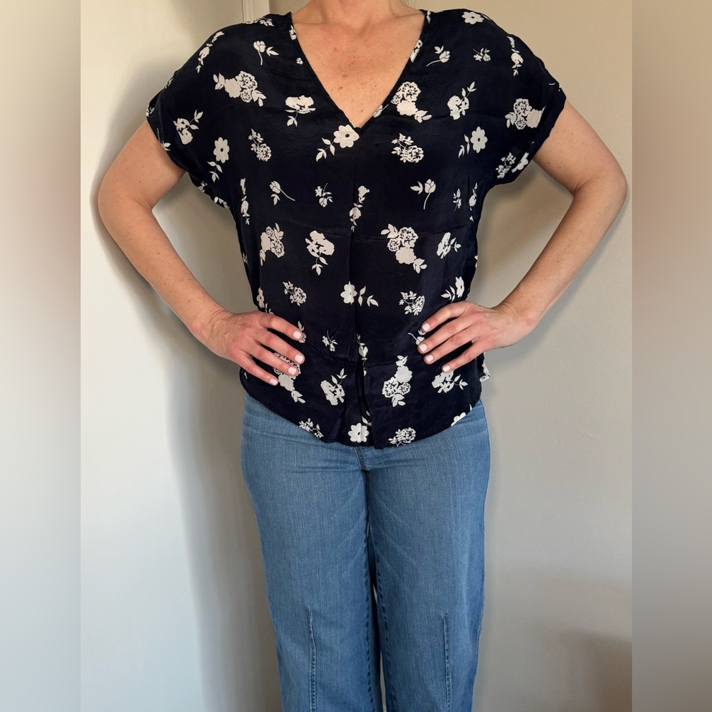 100% silk comfy navy blouse